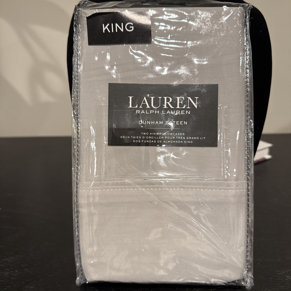 Ralph Lauren 2 PC Cotton Dunham Sateen Dove Gray King Pillowcases New $50